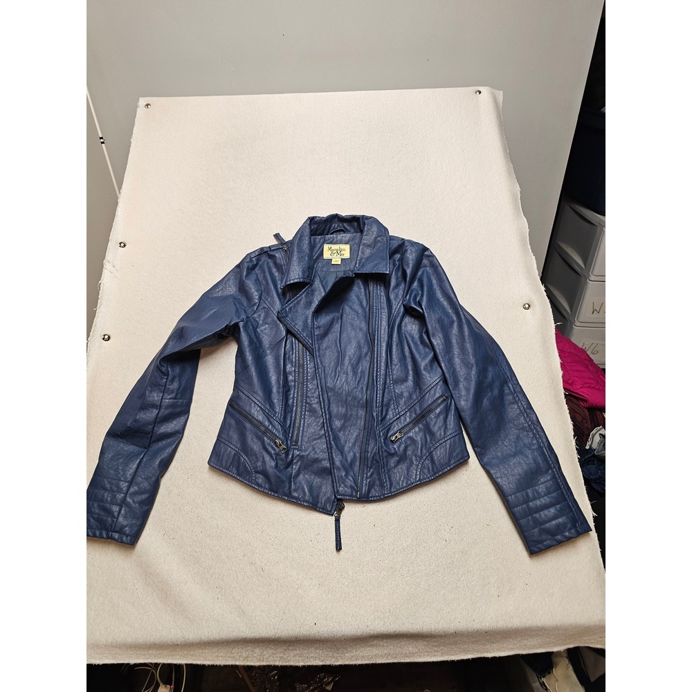 Maralyn & Me Blue Faux Leather Moto Jacket Asymmetrical Zip Size L